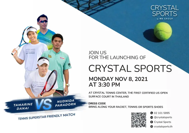 KE Group พร้อมเปิด "Crystal Sports" ชูสนามเทนนิสในร่ม มาตรฐาน US Open แห่งแรกในไทย