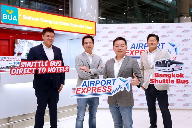 4 Big Alliances joining forces to launch the "Bua Airport Express" Airport shuttle bus round-trip to Suvarnabhumi Convenient and comfortable at an affordable price, covering 3 routes throughout Bangkok