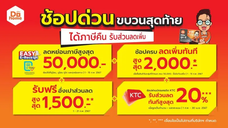 ดูโฮม ชวนใช้สิทธิ์ Easy e-Receipt ช้อปด่วน ขบวนสุดท้าย!…สินค้าเพื่อบ้าน ลดหย่อนภาษีสูงสุด 50,000 บาท พร้อมรับส่วนลดเพิ่ม 3 ต่อ!!!