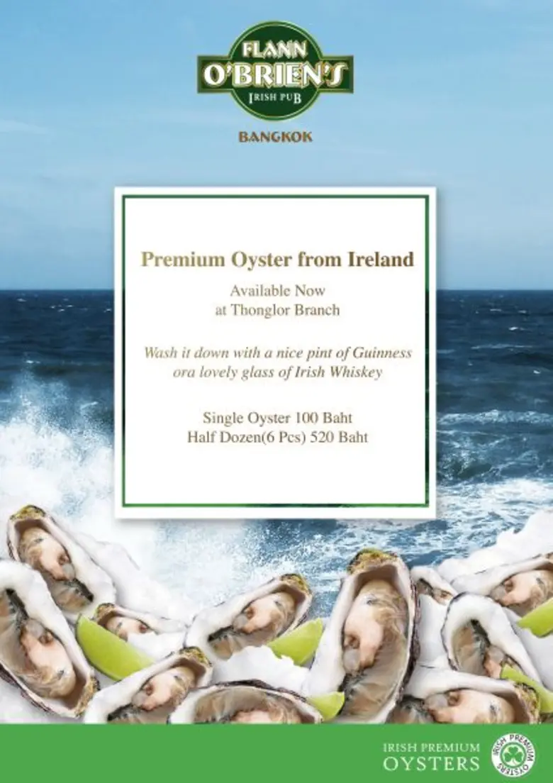 Premium Irish oysters available at Flann O’Brien’s Irish Pub Thonglor