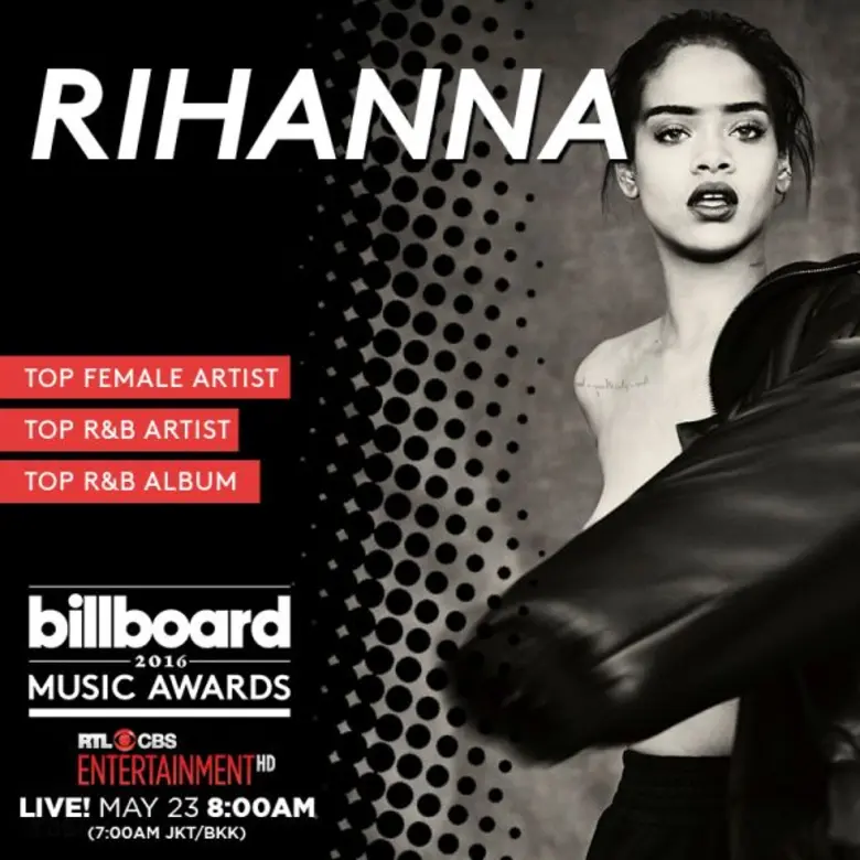 INTERNATIONAL MEGASTAR RIHANNA TO PERFORM ON THE “2016 BILLBOARD MUSIC AWARDS” Ludacris & Ciara to Host the “2016 Billboard Music Awards” LIVE on May 23, Monday 7am BKK on RTL CBS Entertainment HD