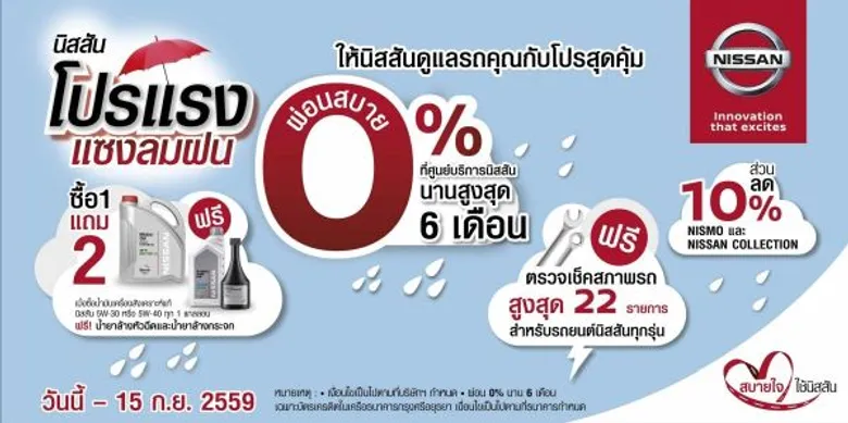 นิสสัน จัดโปรโมชั่น บริการหลังการขาย แรงสุดคุ้ม เอาใจและดูแลลูกค้า ช่วงหน้าฝนตรวจเช็คสภาพรถฟรี 22 รายการ