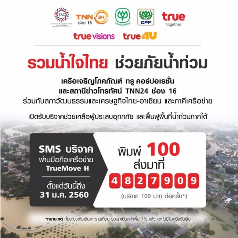 เครือเจริญโภคภัณฑ์รวมน้ำใจไทยช่วยภัยน้ำท่วม