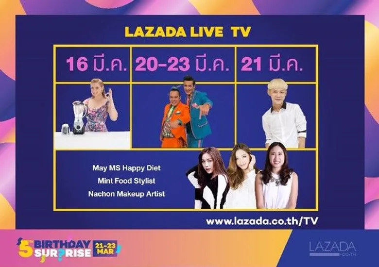 ลาซาด้า เซอร์ไพร์สนักช้อปชาวไทยฉลองวันเกิดครบรอบ 5 ปี ส่งแคมเปญสินค้าลดราคาพิเศษตลอด 3 วันเต็ม เริ่ม 21 – 23 มีนาคม นี้