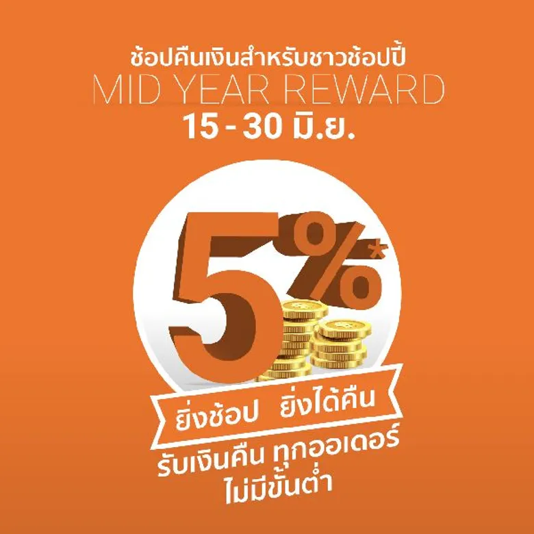 “ช้อปปี้ ประเทศไทย” สมนาคุณขาช้อปครั้งยิ่งใหญ่ช่วงกลางปี ส่งแคมเปญ “5% Cashback” ยิ่งช้อป-ยิ่งได้คืน