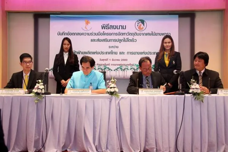 กยท. จับมือ กฟผ. สร้างมูลค่าไม้ยางพารา หนุนปลูกไม้โตเร็ว; ป้อนสู่เชื้อเพลิงการผลิตโรงไฟฟ้าชีวมวล หวังเพิ่มรายได้แก่เกษตรกร