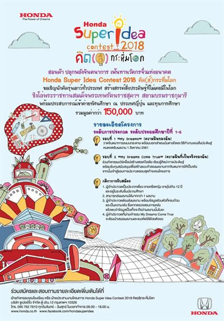 ฮอนด้าชวนเยาวชนไทยสร้างสรรค์ไอเดียคิด(ส์) สิ่งประดิษฐ์กระหึ่มโลก ในโครงการ “ฮอนด้า ซูเปอร์ ไอเดีย คอนเทสต์ 2018” ปีที่ 14 ชิงโล่พระราชทานสมเด็จพระเทพรัตนราชสุดาฯ สยามบรมราชกุมารี