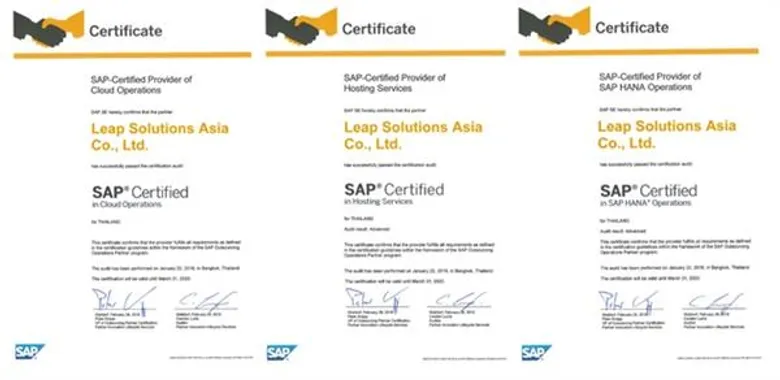 Leap Solutions Asia คว้า 3 ใบรับรองมาตรฐานจาก SAP การันตีคุณภาพ พร้อมสร้างความเชื่อมั่นให้แก่ลูกค้า