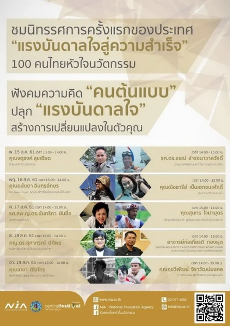 ร่วมเปิดคมความคิด “คนต้นแบบ” ปลุก “แรงบันดาลใจ” ในตัวคุณ กับนิทรรศการ “ร้อยคนไทยหัวใจนวัตกรรม” วันนี้ – 19 สิงหาคม ศกนี้ ณ เซ็นทรัลเฟสติวัล พัทยา บีช จ.ชลบุรี