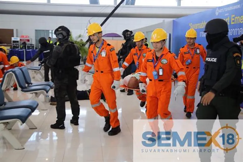 ท่าอากาศยานสุวรรณภูมิซ้อมแผนฉุกเฉินกรณีการจับตัวประกัน (SEMEX – 18) ประจำปี 2561