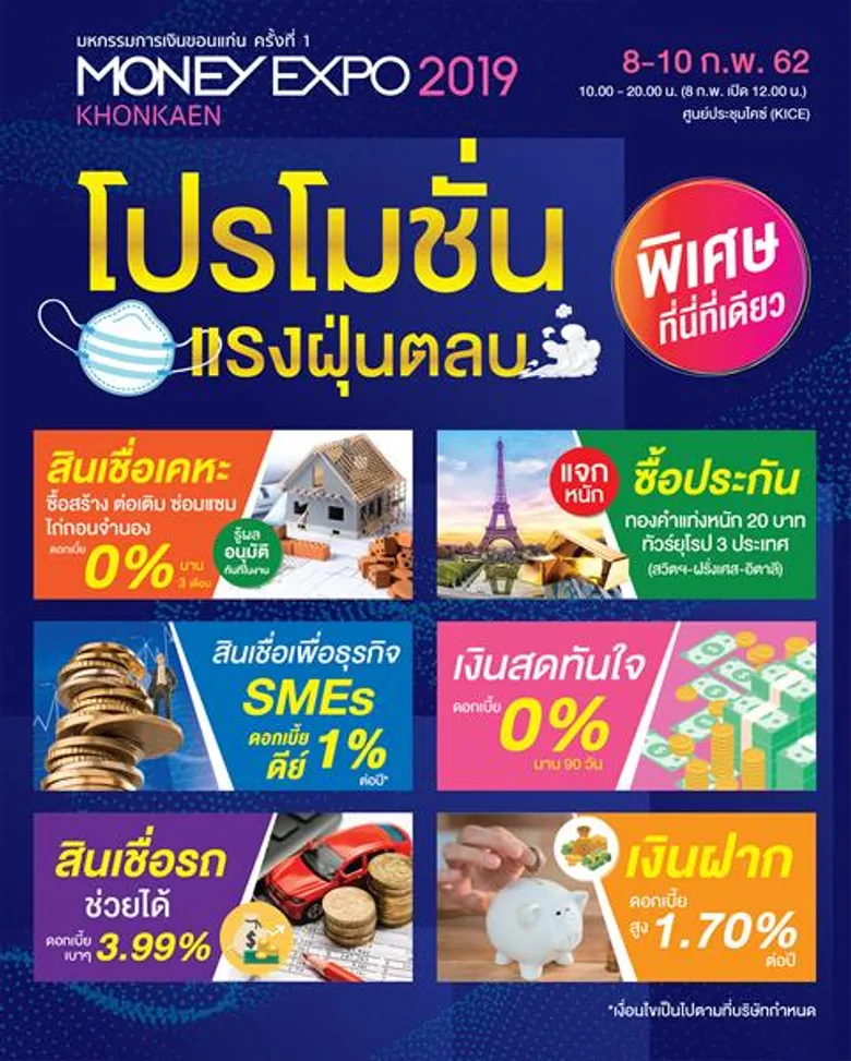 Money Expo Khonkaen 2019 ประเดิมแคมเปญแรง งานแรกแห่งปี กู้บ้าน 0%-ซื้อประกันแจกทองคำแท่ง/ทัวร์ยุโรป
