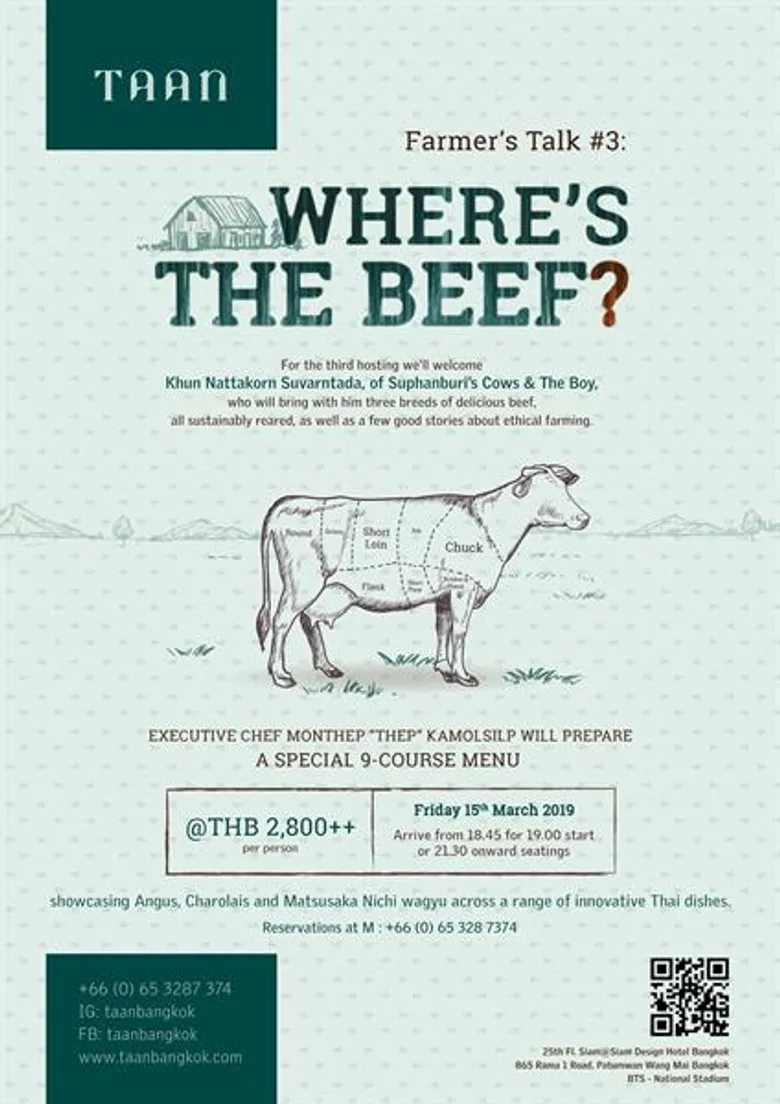 “ฟาร์มเมอร์ ทอล์ค” ครั้งที่ 3 “Where’s the Beef…แล้ววัวไทยจะไปต่อที่ไหน” ณ ร้าน “ธาน”, ชั้น 25 สยาม แอ็ท สยาม ดีไซน์ โฮเต็ล กรุงเทพฯ