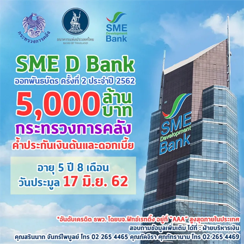 ธพว.ปลื้ม! พันธบัตรรอบแรกขายเกลี้ยง ดีเดย์ 17 มิ.ย. ออกเพิ่ม 5,000 ล. มั่นใจระดมทุนเพียงพอปล่อยกู้ดอกเบี้ยต่ำหนุนเอสเอ็มอีไทยเข้าเป้า 60,000 ล.
