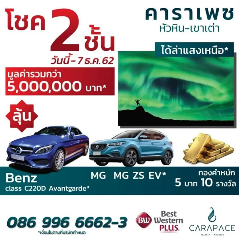 "คาราเพซ หัวหิน-เขาเต่า" คอนโดหรูริมหาดหัวหิน-เขาเต่า กระแสตอบรับดี ขายแล้วกว่า 50% จัดโปรแรงกระชากใจ ชวนล่าแสงเหนือ และลุ้นรางวัลต่างๆ อีกกว่า 5,000,000 บาท