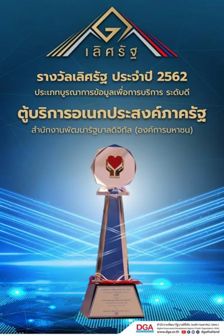 DGA คว้า “รางวัลเลิศรัฐ” ประจำปี 2562 ประเภทบูรณาการข้อมูลเพื่อการบริการ จากผลงาน “ตู้บริการอเนกประสงค์ภาครัฐ” หรือ Government Smart Kiosk