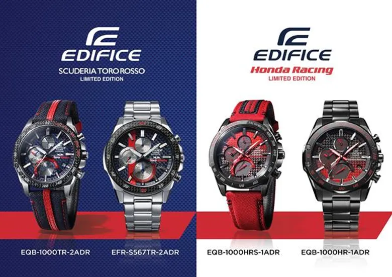 CASIO ตอกย้ำกระแสความแรงของการแข่งขันมอเตอร์สปอร์ตระดับโลก เปิดตัวนาฬิกา EDIFICE สปอร์ตโครโนกราฟเรือนบางรุ่นใหม่ล่าสุดซึ่งออกแบบร่วมกับทีม Scuderia Toro Rosso F1 และ Honda Racing