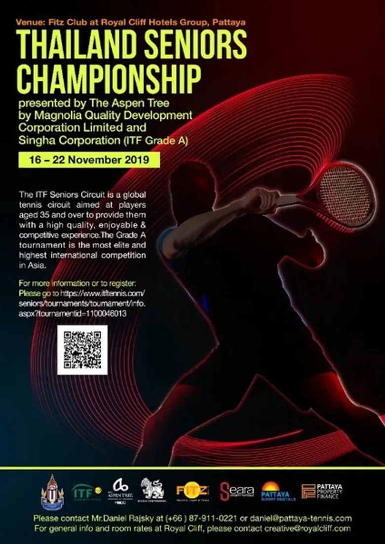 กลับมาอีกครั้งกับสุดยอดการแข่งขันเทนนิสระดับโลก “ITF Thailand Seniors Championship Grade A” 16 - 22 พฤศจิกายนนี้ ณ ฟิตซ์ คลับ พัทยา