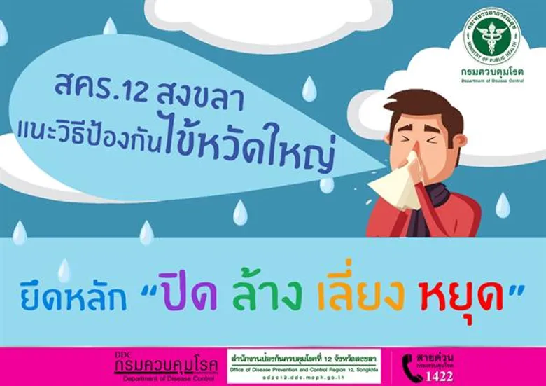 สคร.12 สงขลา แนะวิธีป้องกันไข้หวัดใหญ่ ยึดหลัก “ปิด ล้าง เลี่ยง หยุด”