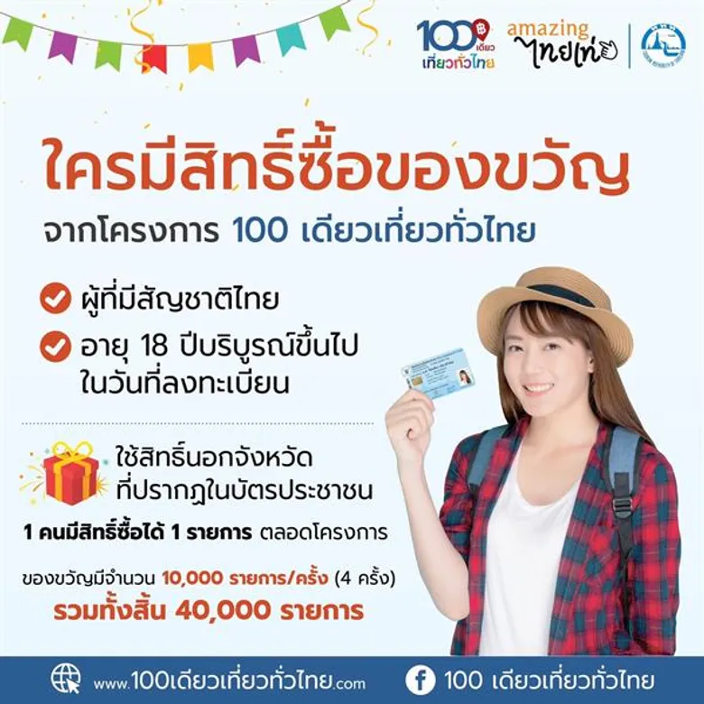บิ๊กเซอร์ไพรส์จาก ททท. ให้เที่ยวทั่วไทยได้ในราคา 100 เดียว พุ่งตัวไปจองด่วน 4 รอบ เริ่มแล้ววันนี้ !
