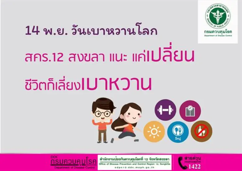 14 พฤศจิกายน วันเบาหวานโลก สคร.12 สงขลา แนะ แค่เปลี่ยน ชีวิตก็เลี่ยงเบาหวาน