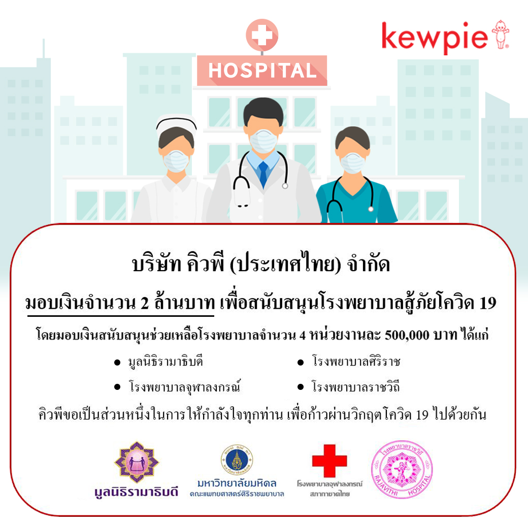 “คิวพี” ส่งกำลังใจให้บุคลากรทางการแพทย์ มอบเงิน 2 ล้าน และ Face Shield สู้วิกฤตโควิด – 19