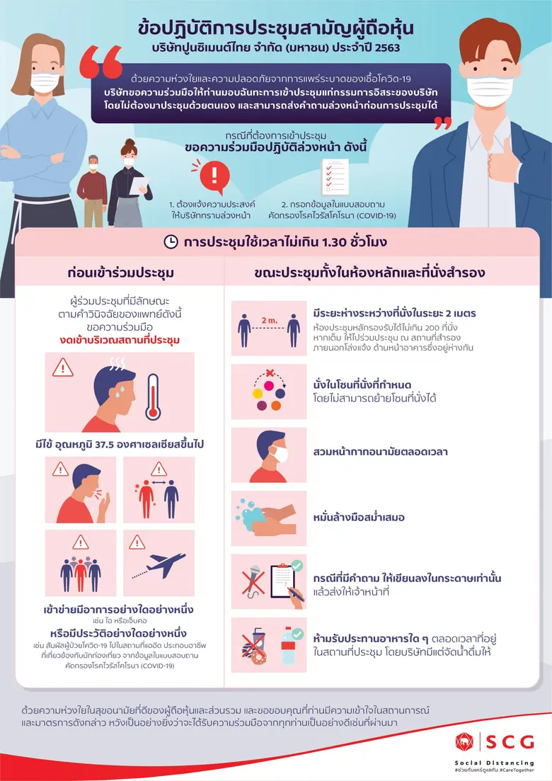 เอสซีจี เตรียมจัดการประชุมสามัญผู้ถือหุ้นประจำปี 2563 ยืนยันมาตรการเข้มข้น เพื่อความปลอดภัยในสถานการณ์ระบาดของโควิด-19