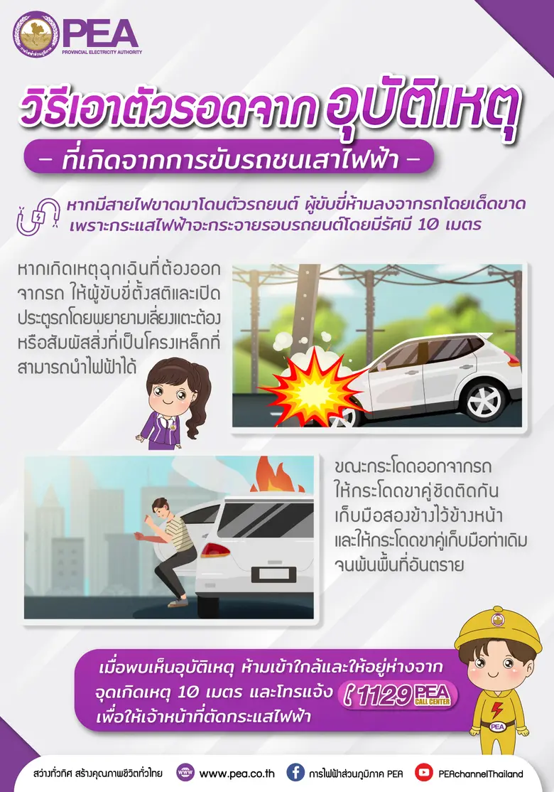 PEA บอกต่อวิธีการเอาตัวรอดอุบัติเหตุ จากการขับรถชนเสาไฟฟ้า ที่คุณควรรู้ ง่ายๆ