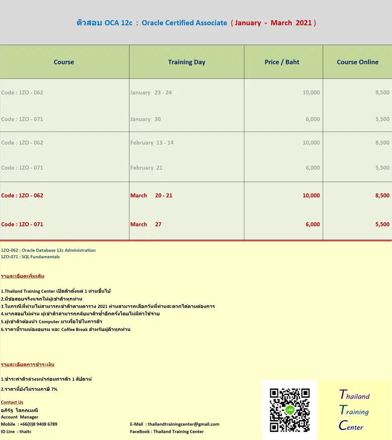 Thailand Training Center เปิดติวข้อสอบ OCA 12c เพื่อสอบใบเซอร์ Oracle Certified Associate