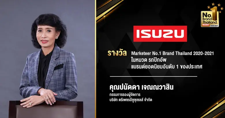 อีซูซุได้รับรางวัลเกียรติยศแบรนด์ยอดนิยมอันดับ 1 ใน...