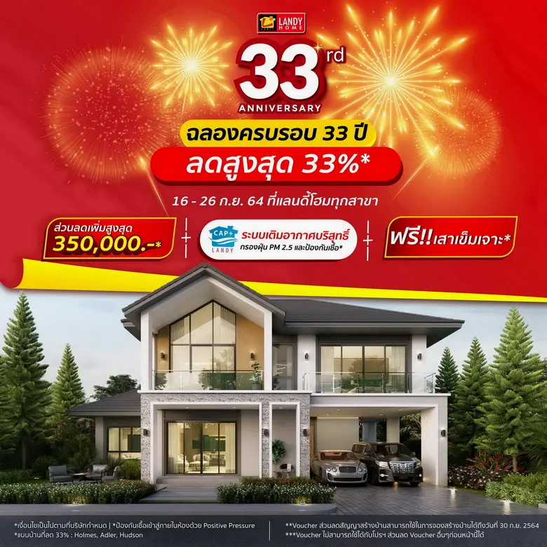 แลนดี้ โฮม ชี้ กำลังซื้อกลุ่มบ้านหรูยังสดใส เผยยอดขาย 8 เดือน ทะลุ 1,600 ล้านบาท เตรียมจัดแคมเปญ ฉลองครบรอบ 33 ปี ลดสูงสุด 33%