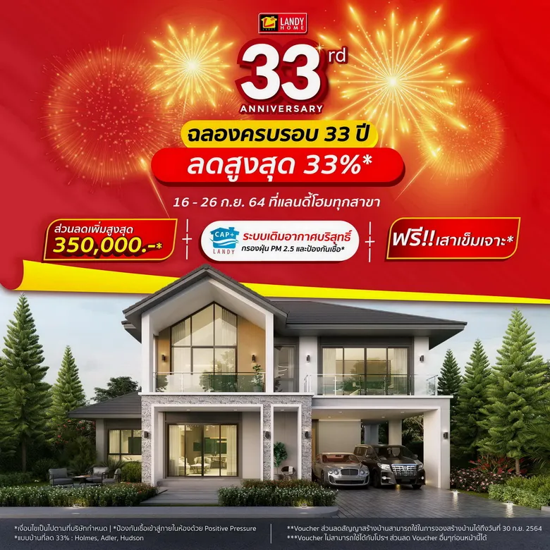แลนดี้ โฮม ชี้ กำลังซื้อกลุ่มบ้านหรูยังสดใส เผยยอดขาย 8 เดือน ทะลุ 1,600 ล้านบาท เตรียมจัดแคมเปญ ฉลองครบรอบ 33 ปี ลดสูงสุด 33%