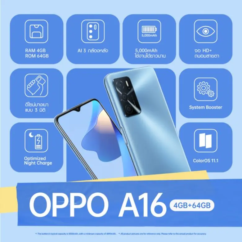 วางจำหน่ายแล้ววันนี้! OPPO A16 รุ่น RAM 4GB + ROM 64GB ในราคา 5,699 บาท เอาใจสายเอ็นเตอร์เทนเมนท์ เร็วแรงยิ่งขึ้น สนุกทุกการใช้งาน