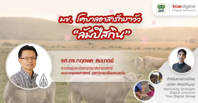ทรู ดิจิทัล คาว ร่วมกับ มข.โคบาลอาสา จากมหาวิทยาลัยขอนแก่นเปิดเวทีเสวนา ประเด็นโรคระบาดในโค-กระบือ "โรคลัมปี สกิน"  ที่กำลังเป็นปัญหาอย่างหนักในหลายประเทศ