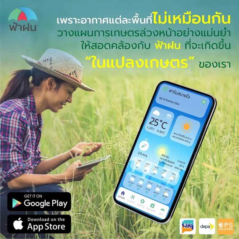 ดีป้า หนุน ซีพีเอส เวเธอร์ ผุดแอปพลิเคชัน "ฟ้าฝน" ช่วยเกษตรกรกว่า 10 ล้านคน วางแผนรับมือภัยธรรมชาติ