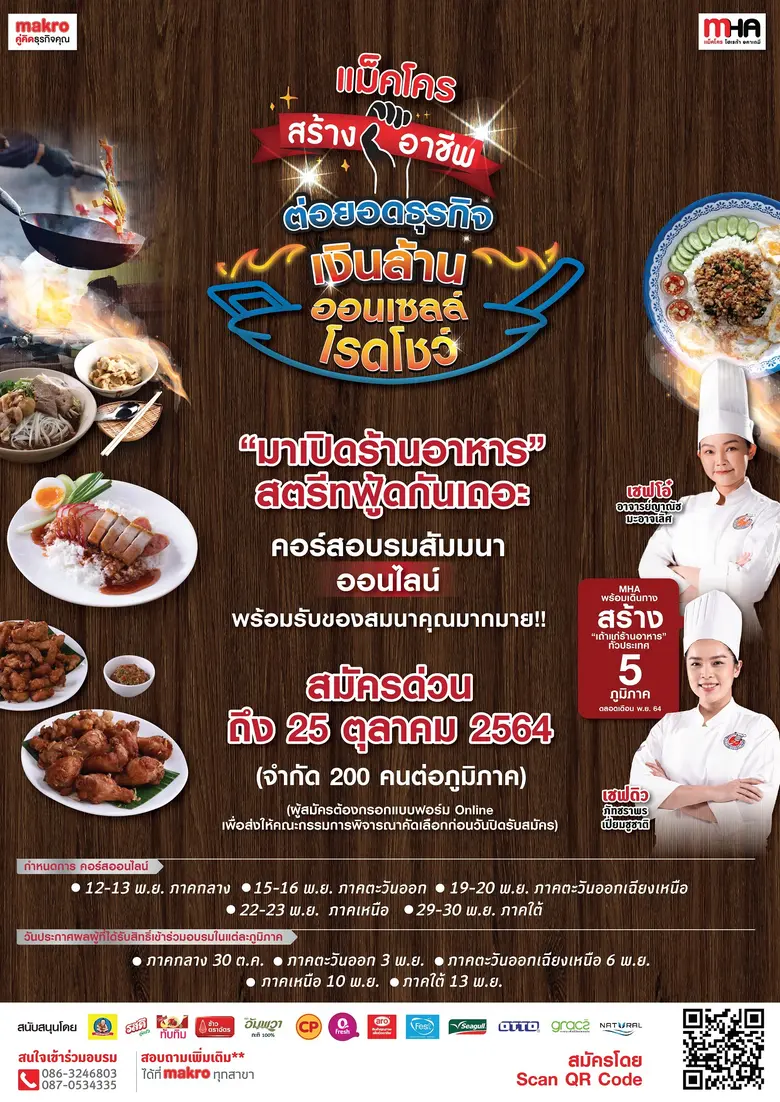 แม็คโคร ปั้นเถ้าแก่ร้านอาหาร เพิ่มโอกาสทำเงิน รับคลายล็อกดาวน์ อบรมฟรี "สตรีทฟู้ดเงินล้าน" 5 ภูมิภาค ตลอดเดือนพฤศจิกายนนี้