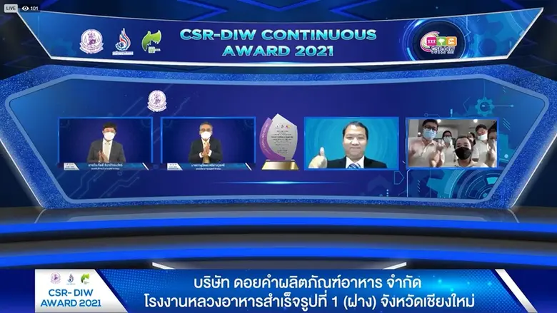 โรงงานหลวงฯ ดอยคำ ทั้ง 3 แห่ง คว้าโล่และเกียรติบัตร CSR-DIW CONTINUOUS AWARD 2021 อุตสาหกรรมที่มีความรับผิดชอบต่อสังคมและชุมชนอย่างยั่งยืน