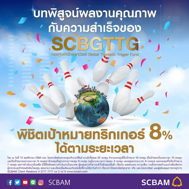 บลจ.ไทยพาณิชย์ บริหารกองทริกเกอร์ SCBGTTG เข้าเป้าหมายทริกเกอร์ 8% ก่อนกำหนด