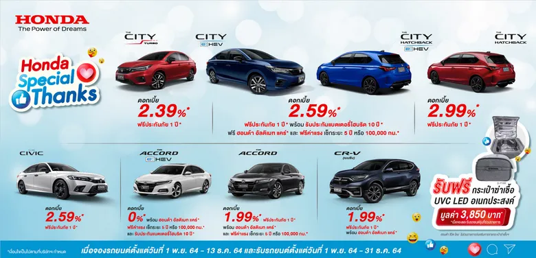 ฮอนด้า จัดเต็มส่งท้ายปี งาน Motor Expo 2021 มอบแคมเปญพิเศษ Honda Special Thanks เพื่อลูกค้าที่งานและโชว์รูมฮอนด้าทั่วประเทศ