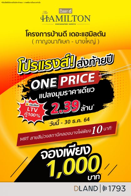 "ดี-แลนด์ กรุ๊ป" ขานรับมาตรการ LTV กู้เต็ม 100% อัดโปรส่งท้ายปี "บ้านดี เดอะแฮมิลตัน" 2 ทำเลทองนนทบุรี