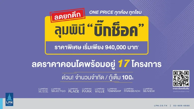 LPN เปิดศักราชปี 2565 กับแคมเปญ ลุมพินี "บิ๊กช็อค ลดยกตึก ขายราคาเดียว" หนุนยอดขายไตรมาสแรกทะลุ 3,000 ล้านบาท