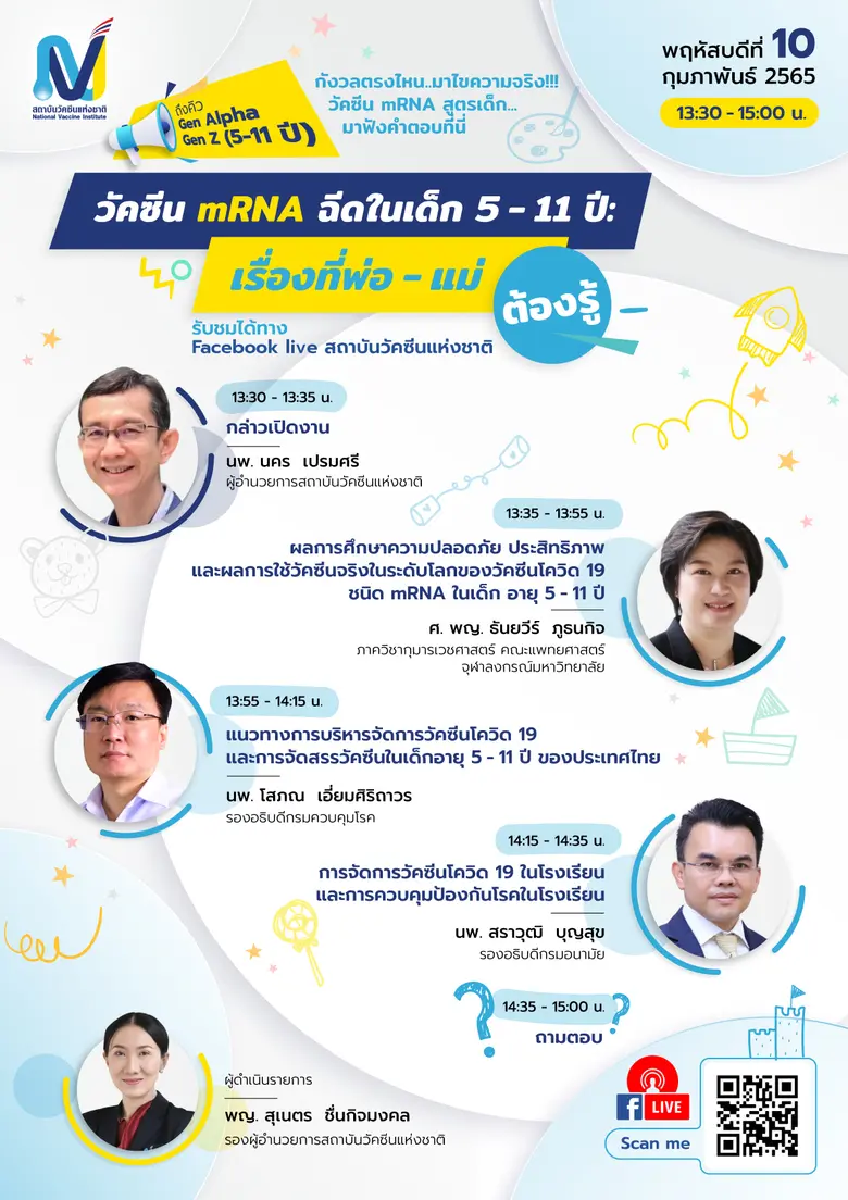 สวช. เปิดเวทีเสวนาวิชาการออนไลน์ วัคซีน mRNA ฉีดในเด็ก 5-11 ปี: เรื่องที่พ่อแม่ต้องรู้