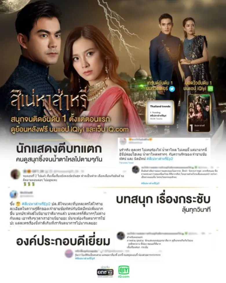 อลังการสมการรอคอย สิเน่หาส่าหรี ขึ้นแท่นดูย้อนหลังอันดับ 1 บนแอปพลิเคชัน iQiyi(อ้ายฉีอี้) และ www.iQ.com