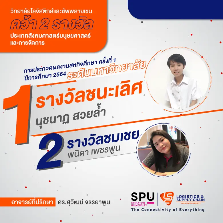 เด็กโลจิสติกส์สุดต๊าชชชช คว้า 2 รางวัล ประกวดผลงานสหกิจศึกษา ครั้งที่ 1 ปีการศึกษา 2564 ระดับมหาวิทยาลัย ประเภทสังคมศาสตร์มนุษยศาสตร์และการจัดการ