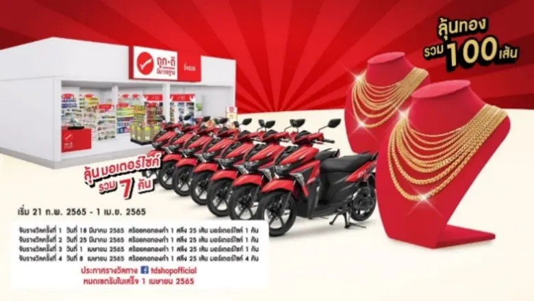 ร้านถูกดี มีมาตรฐาน จัดใหญ่ฉลองครบรอบ 1 ปี ส่งแคมเปญ "ช้อปถูกดี มีลุ้นโชค" ปลุกการจับจ่ายทั่วประเทศ เพียงซื้อสินค้าครบ 150 บาท ลุ้นทอง-มอเตอร์ไซค์ รวมมูลค่ากว่า 1 ล้านบาท ตั้งแต่ 21 ก.พ. - 1 เม.ย.นี้