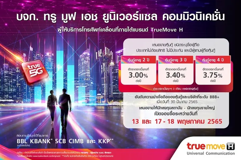 กลุ่มทรู เปิดอัตราดอกเบี้ยหุ้นกู้ TUC 3 ช...