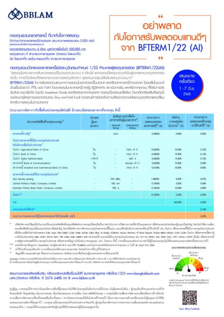 BBLAM เสนอขาย IPO กองทุนรวมบัวหลวงตราสารห...