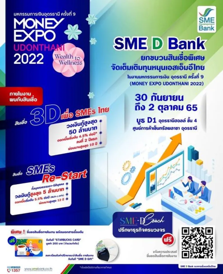 SME D Bank ยกทัพ 'เติมทุนคู่พัฒนา' หนุนเต็มที่เพื่อเอสเอ็มอีแดนอีสาน เสิร์ฟสินเชื่อ 50 ลบ. ผ่อนสบาย 12 ปี ในงาน 'Money Expo อุดรธานี' ณ บูธ D1