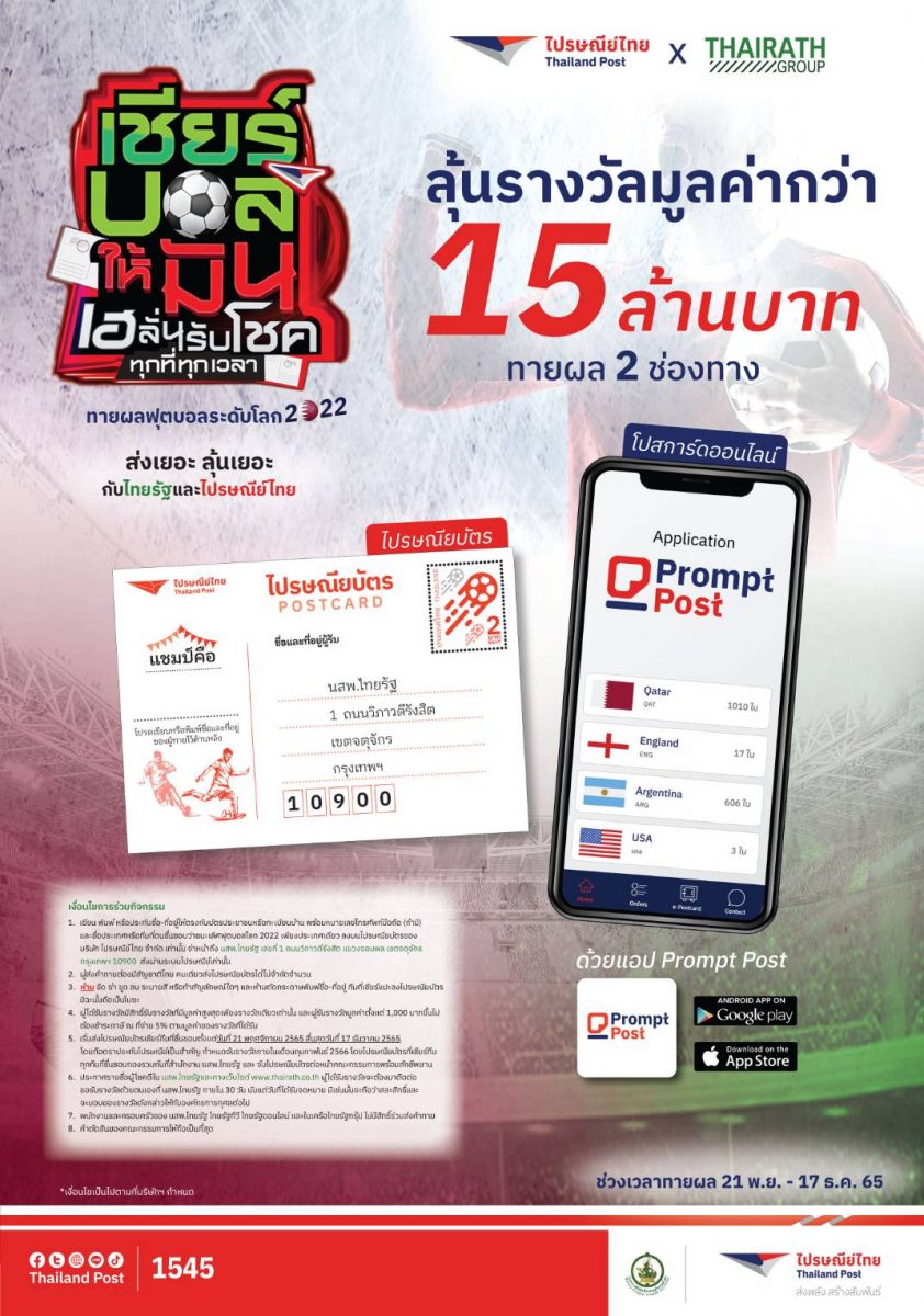 ไปรษณีย์ไทย ลุยจำหน่ายไปรษณียบัตรทายผลการ...