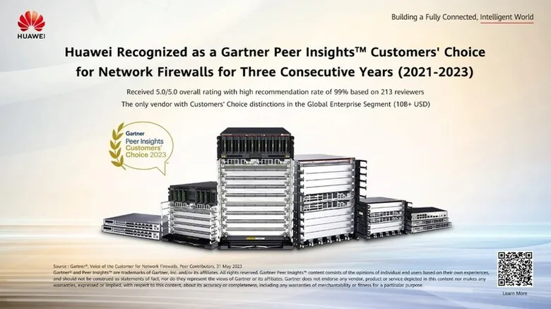 Huawei Recognized as a Gartner Peer Insights(TM) Customers' Choice for Network Firewalls for Third Consecutive Year