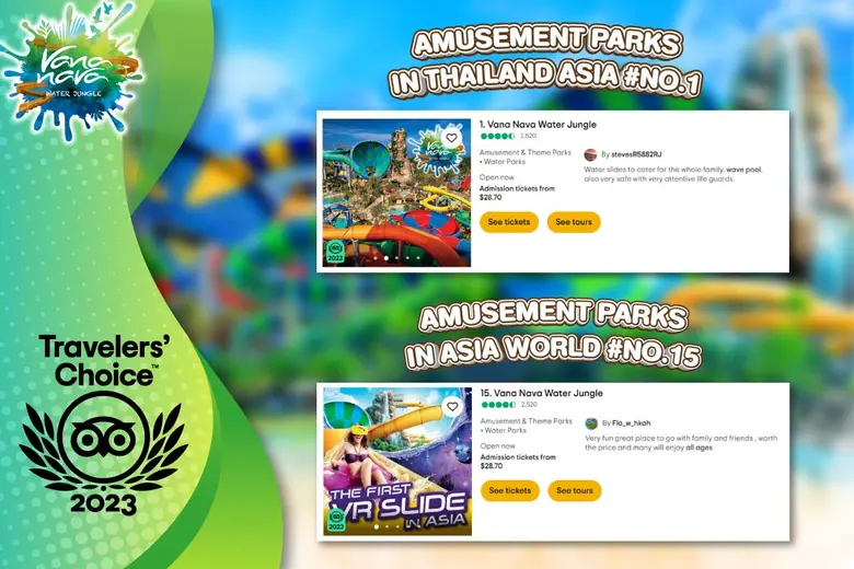 สวนน้ำวานา นาวา หัวหิน คว้ารางวัล Tripadvisor Travellers' Choice Award 2023 อันดับที่ 15 ของโลก